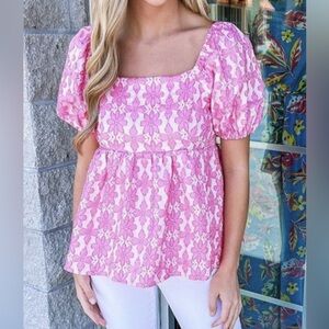Entro floral square neck puff sleeve top